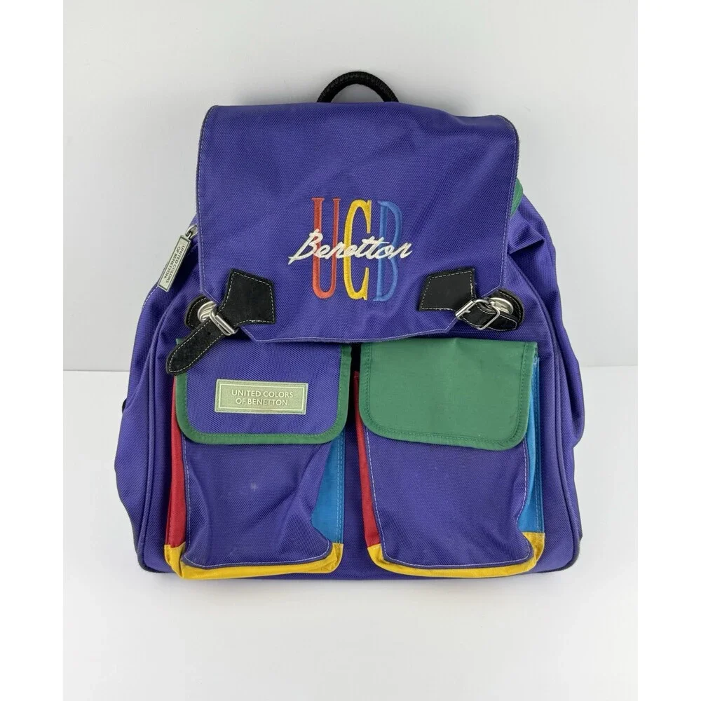 Vintage United Colors of Benetton Colorful Backpack Daypack Nylon Unisex Rare